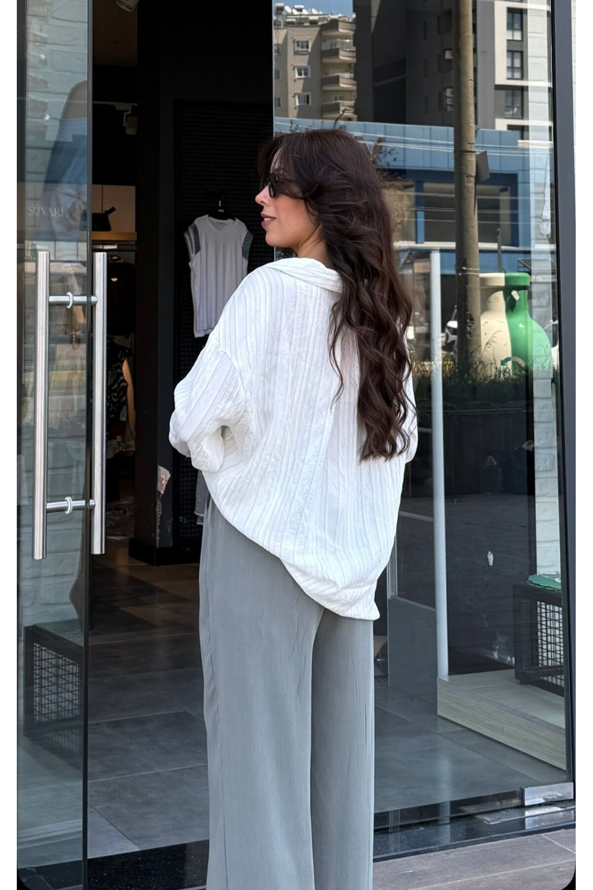 Kadın Çizgili Oversize Gömlek