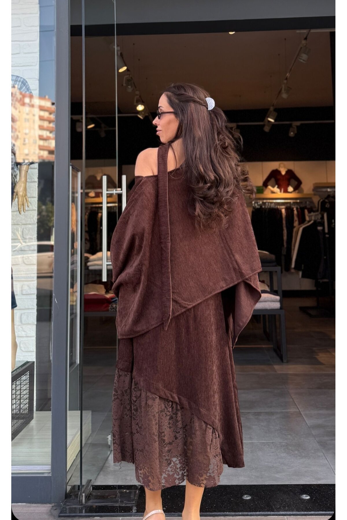 Kadın Dantel Detaylı Kadife Etek Bluz Takım