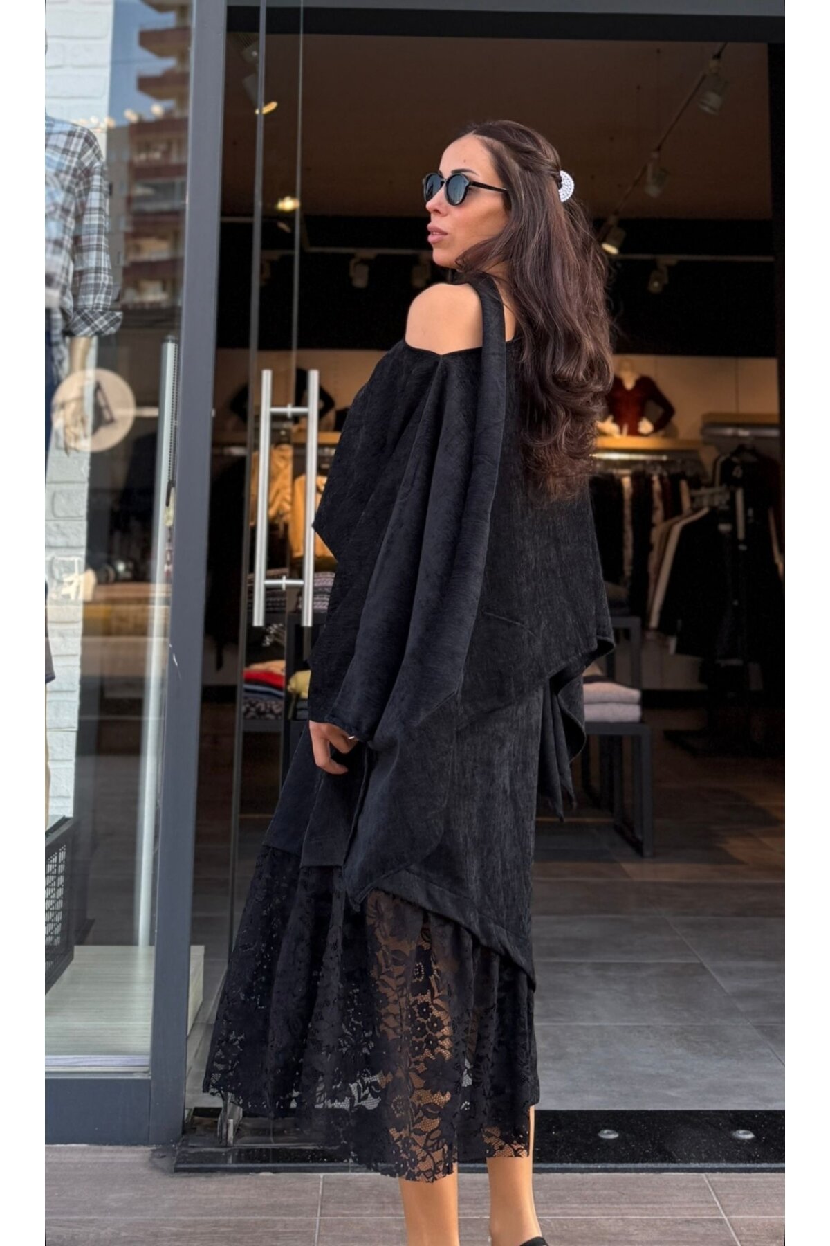 Kadın Dantel Detaylı Kadife Etek Bluz Takım