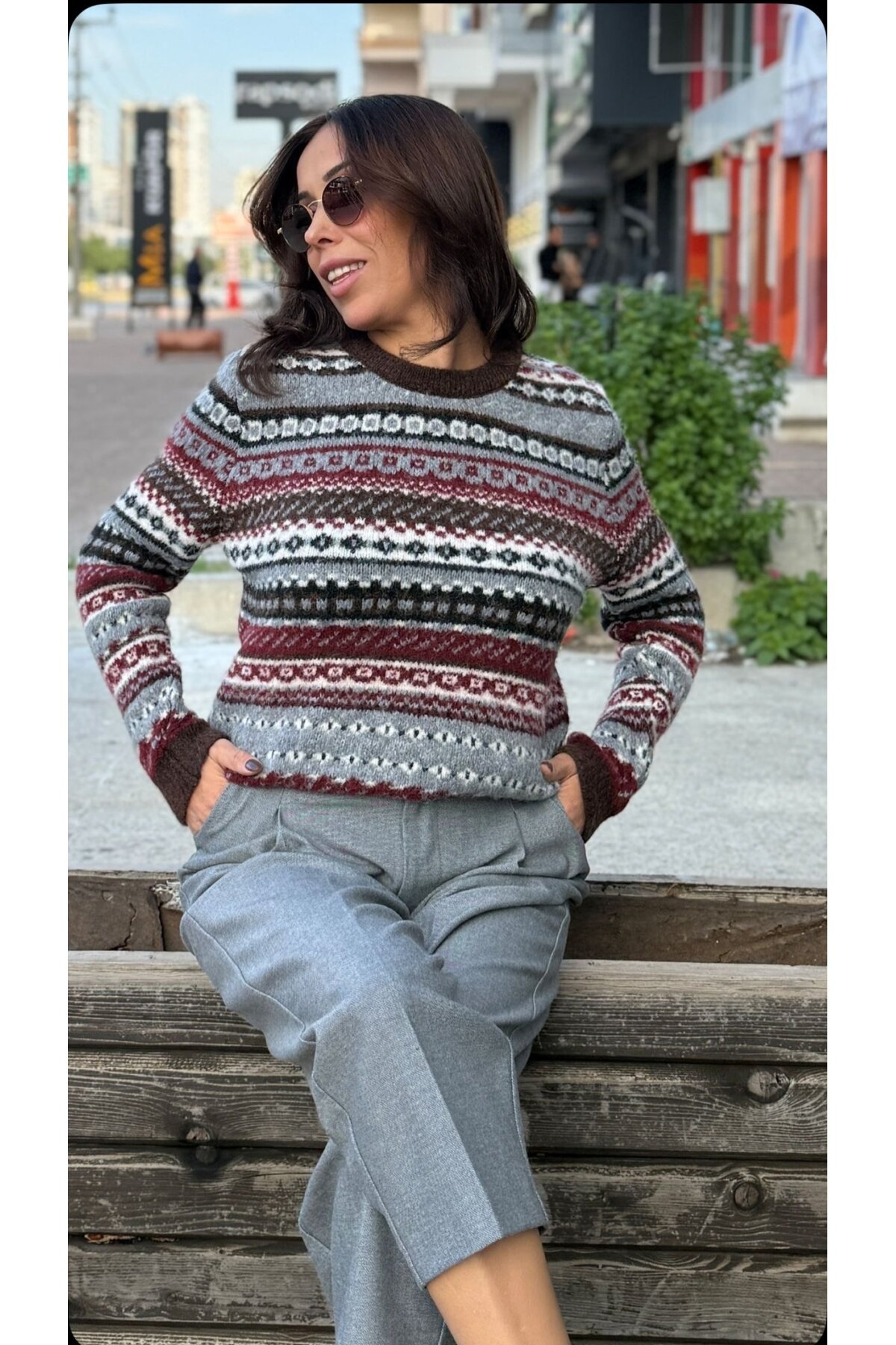 Kadın Desenli Triko Kazak