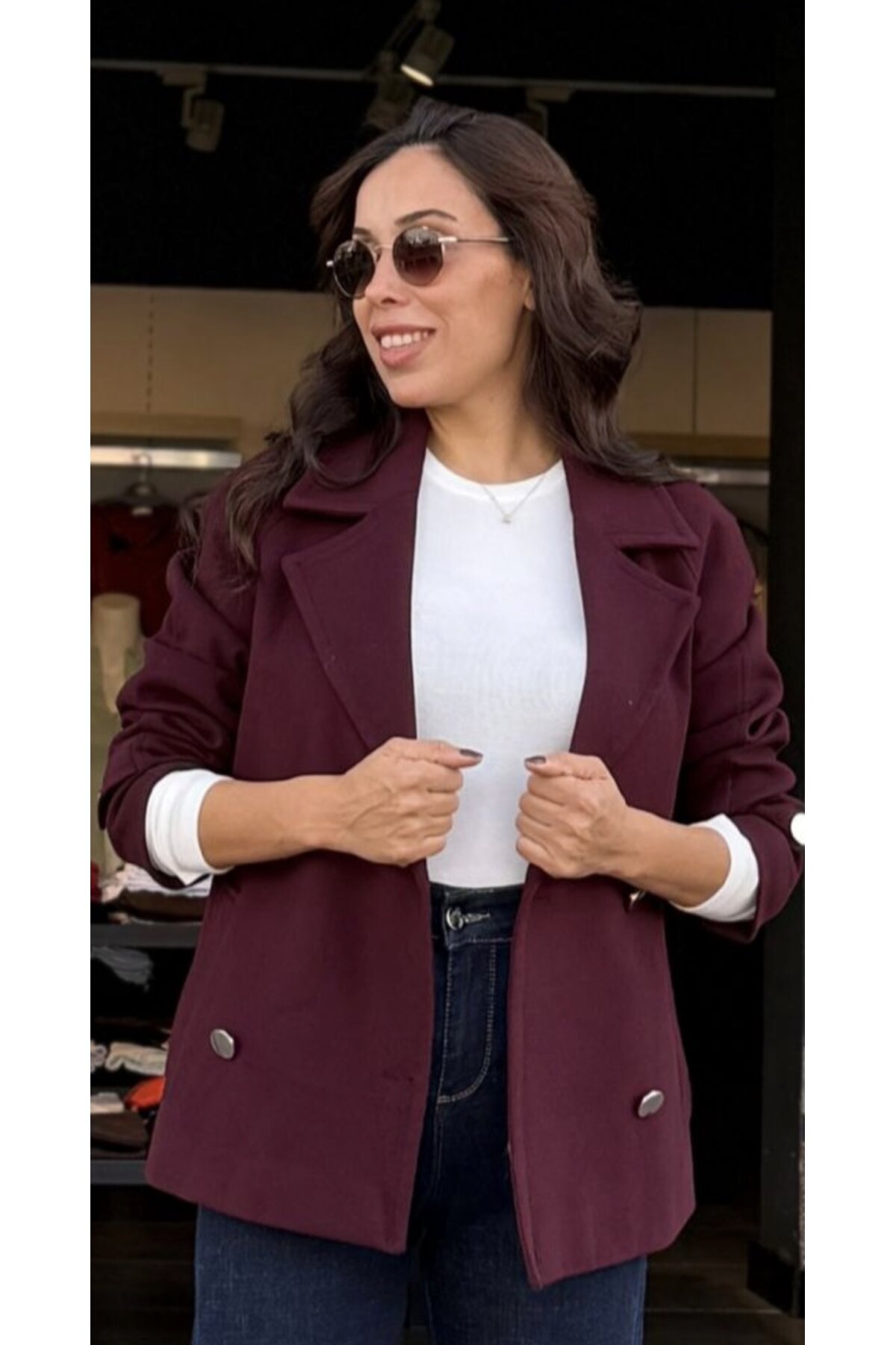 Kadın Düğmeli Kurvaze Kısa kaban