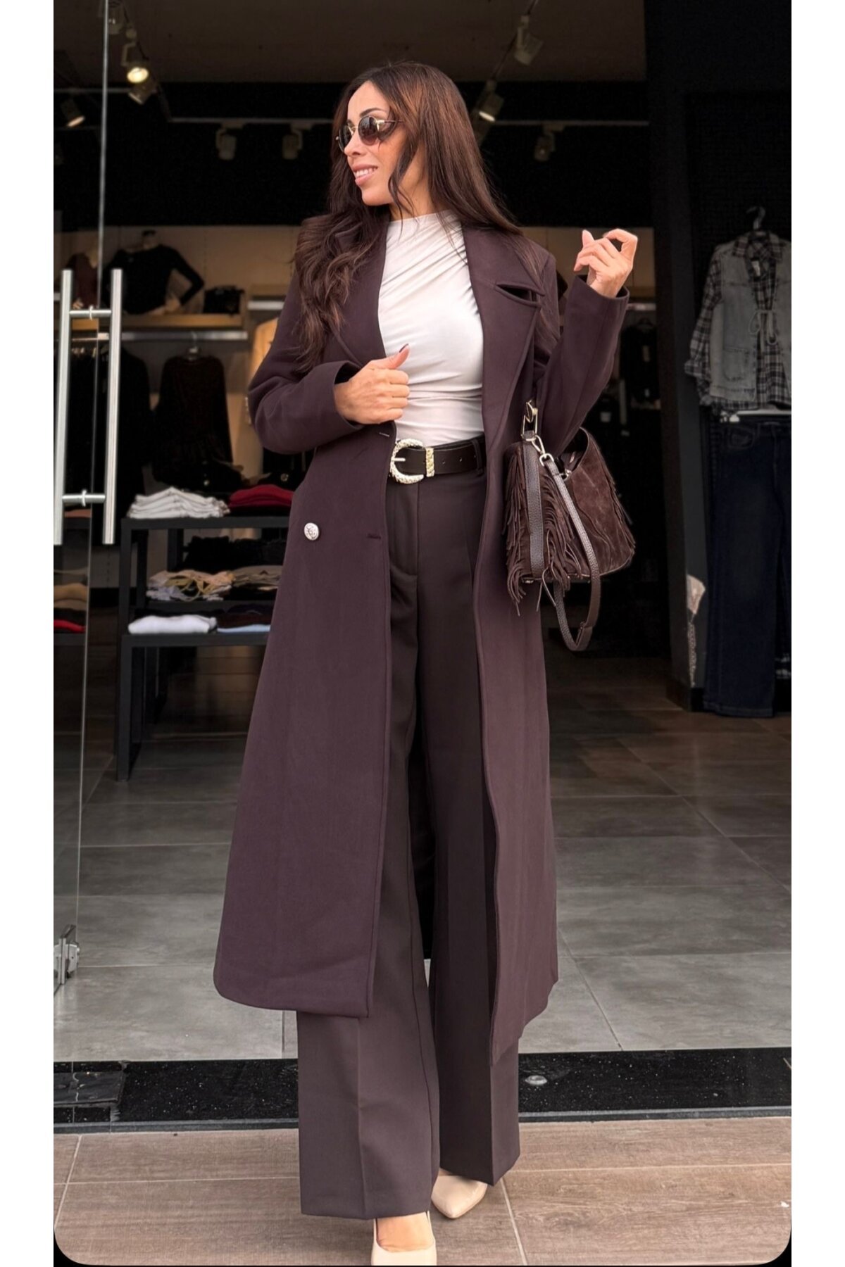 Kadın Maxsi Boy Kaşe Kaban