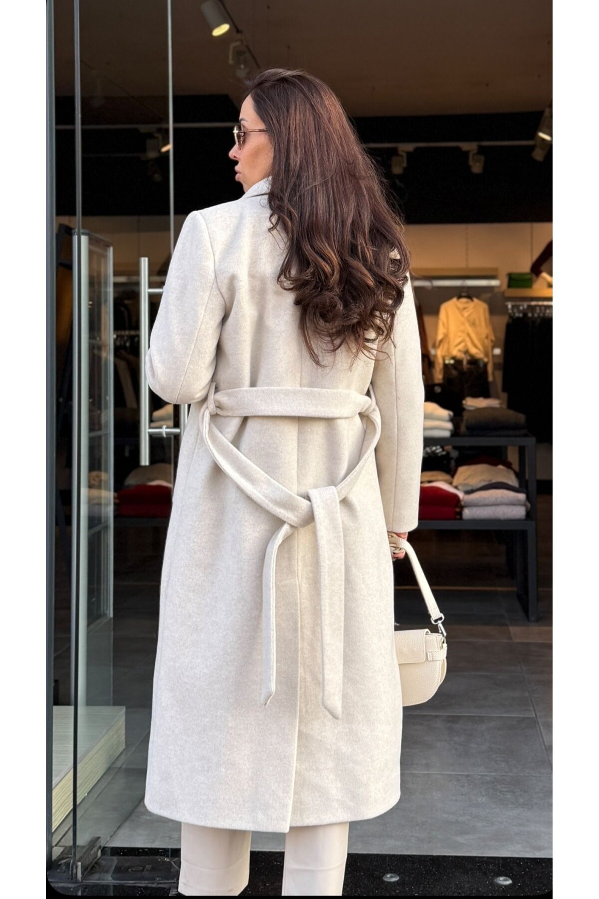 Kadın Midi Boy Kürk Yaka Kaşe Kaban