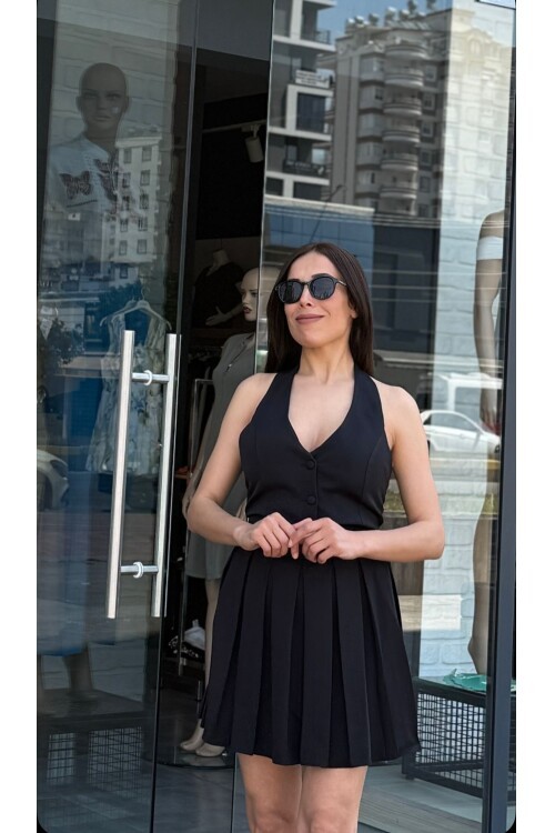 Kadın Alt Pileli Etek üst Yelek Takım