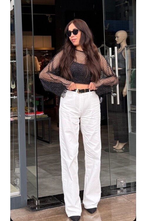 Kadın Beyaz Palazzo Jean pantolon