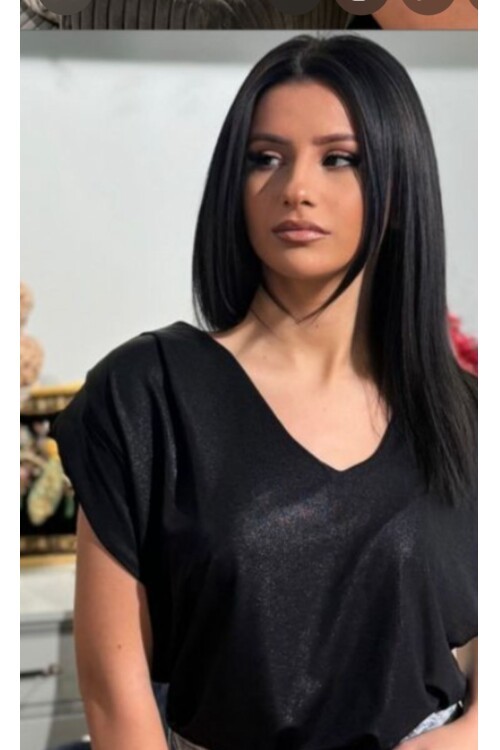 Kadın Bluz Kendinden Simli Omuz Vatkalı Ve Yaka