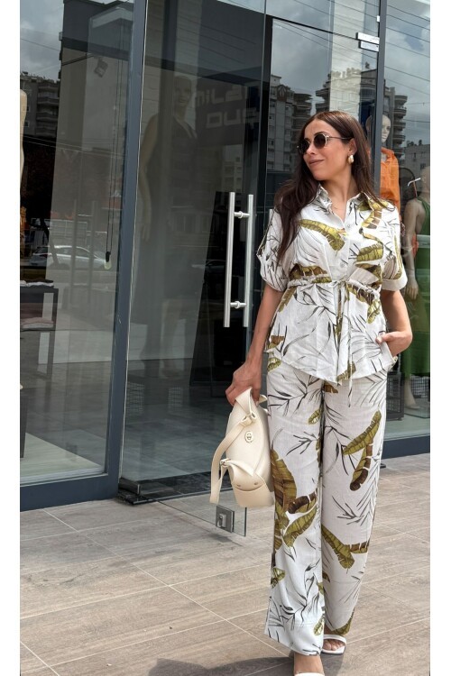 Kadın Desenli Gömlek Pantolon Takım