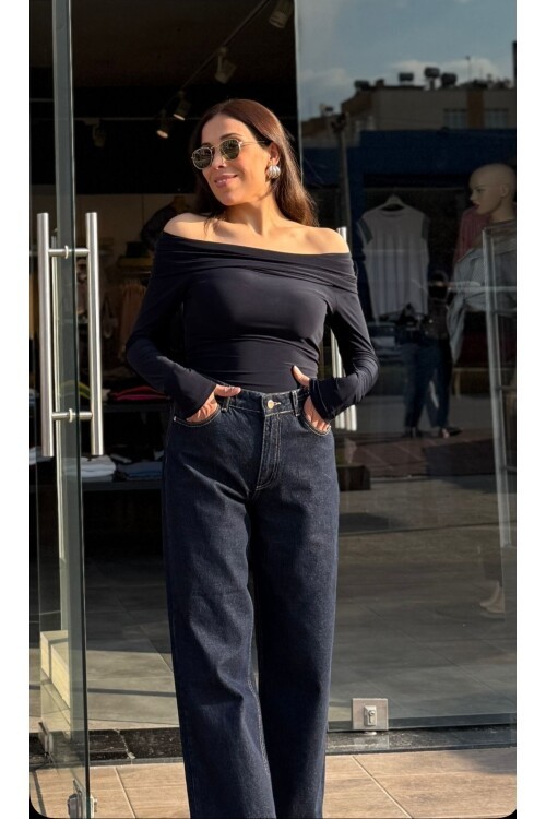 Kadın Drapeli Madonna Yaka bluz