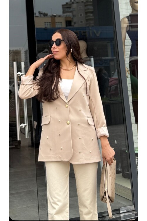 Kadın Gold Zımba Detaylı Blazer Ceket