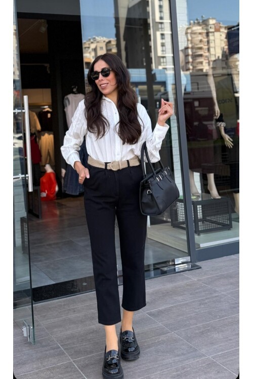 Kadın Kemerli Keten Pantolon