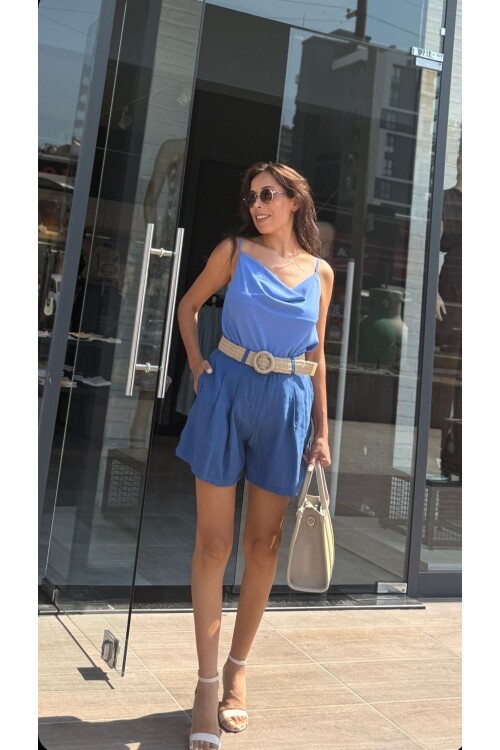 Kadın Keten Bel Hasır Kemeri şort