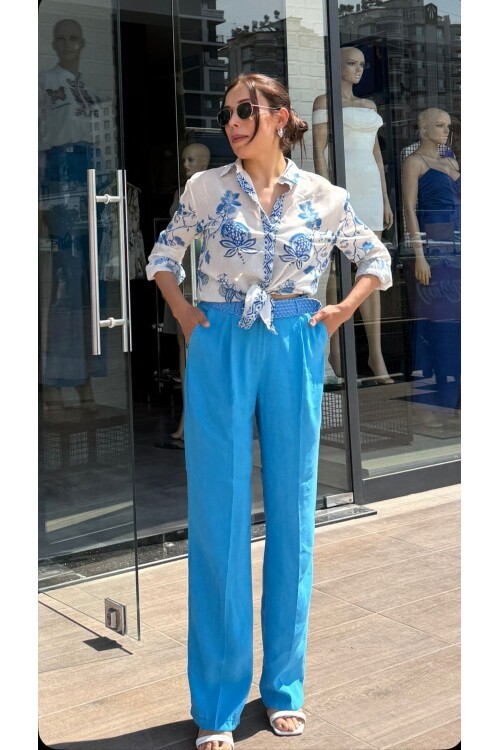 Kadın Keten Görünümlü Pantolon