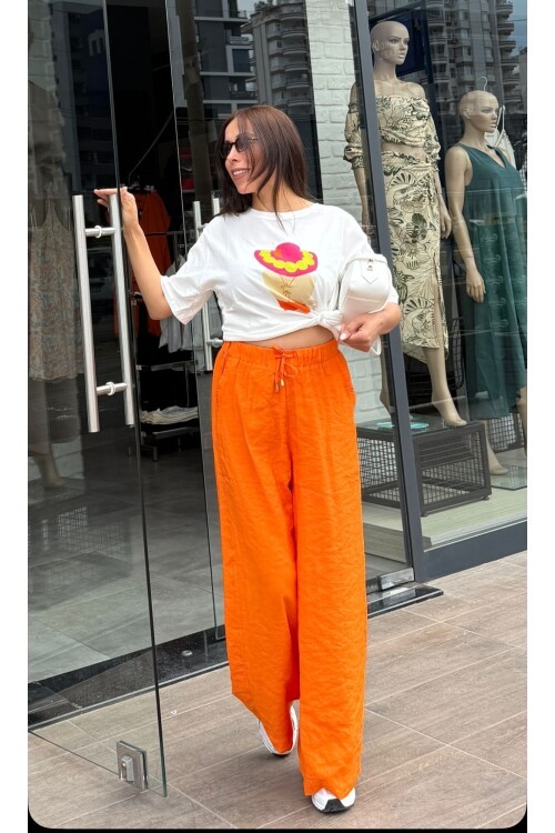 Kadın Keten Yan Cepli Pantolon