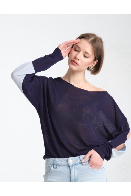 Kadın Kol Yırtmaçlı İki Renkli Merserize