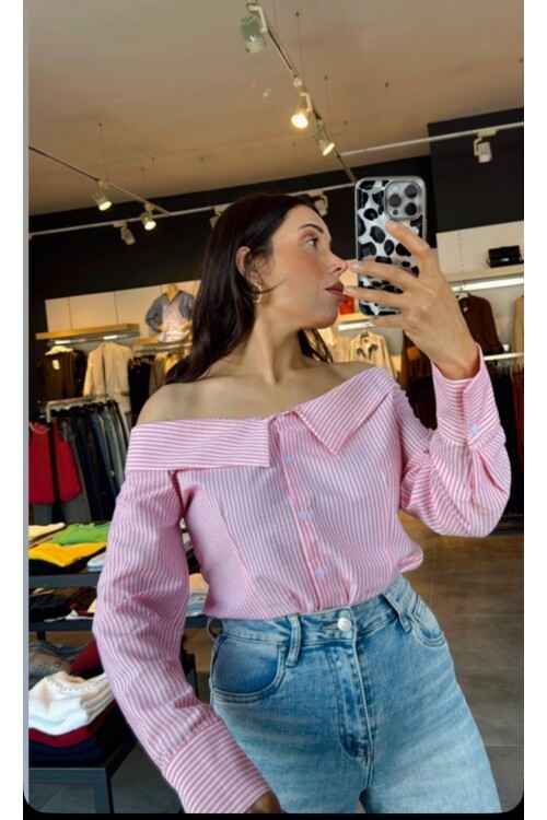 Kadın Madonna Yaka Çizgili Gömlek