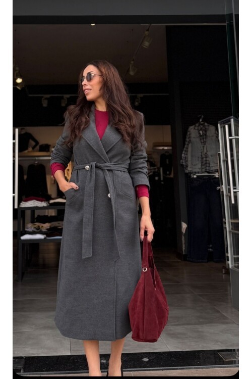 Kadın Maxsi Boy Kaşe Kaban