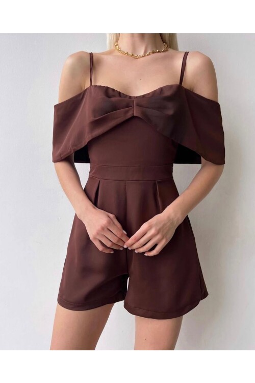 Kadın Saten Madonna Yaka şortlu Tulum