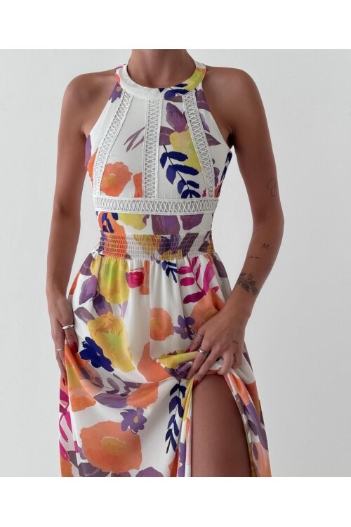 Kadın Sırt Detaylı Desenli Elbise