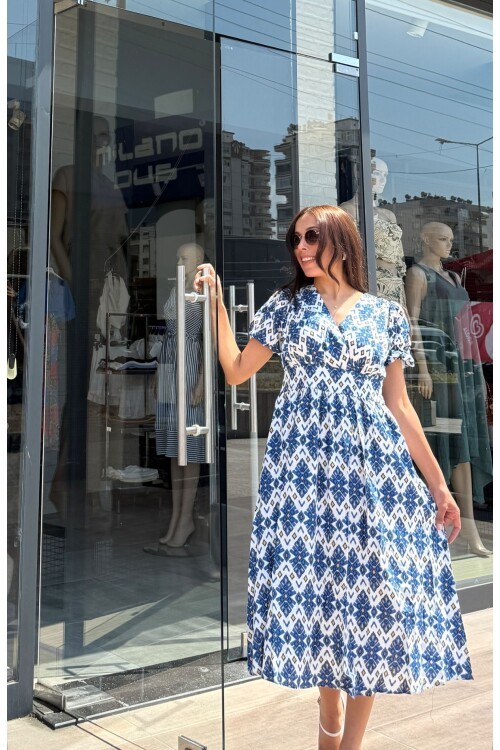 Kadın Yarım Kol Kesenli Keten Elbise